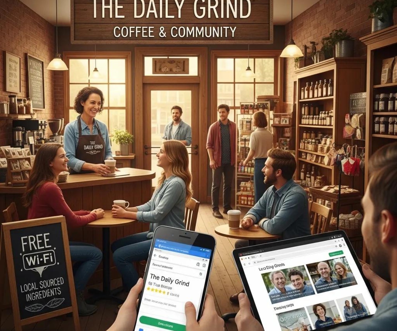 Local business owner engaging with customers